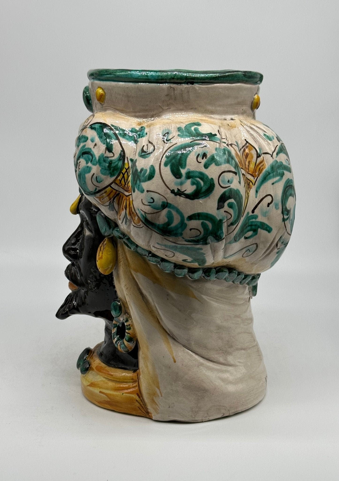 Teste di Moro Persia Ceramica Caltagirone cm H.30 L.22 Artigianale Decorazione Barocco Verde - DD CERAMICHE SICILIANE