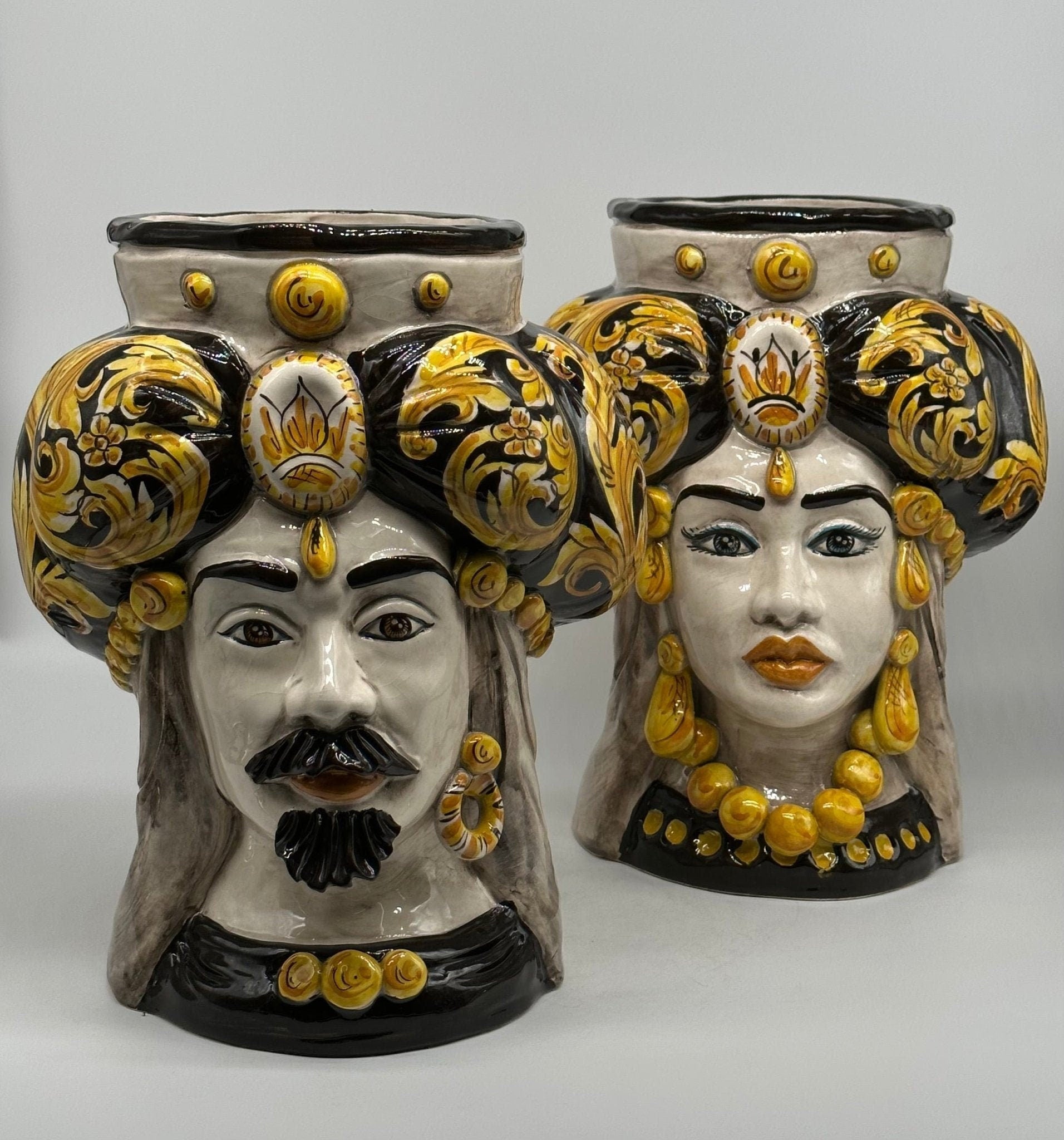 Teste di Moro Persia Ceramica Caltagirone cm H.30 L.22 Artigianale Decorazione Barocco Nero - DD CERAMICHE SICILIANE