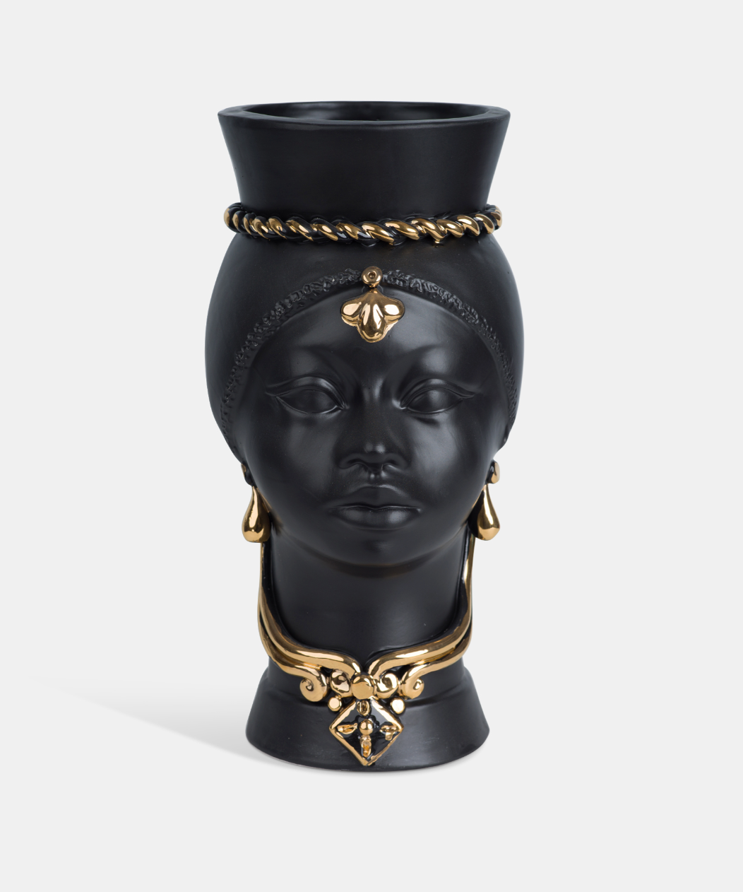 Teste di Moro Pop TDS cm H.35 Ceramica Caltagirone Artigianale Nero Opaco Oro Zecchino - Donna - TESTE DI MORO
