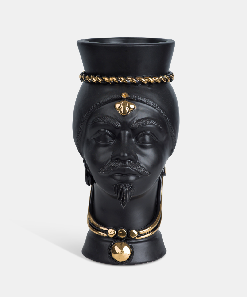 Teste di Moro Pop TDS cm H.35 Ceramica Caltagirone Artigianale Nero Opaco Oro Zecchino - Uomo - TESTE DI MORO