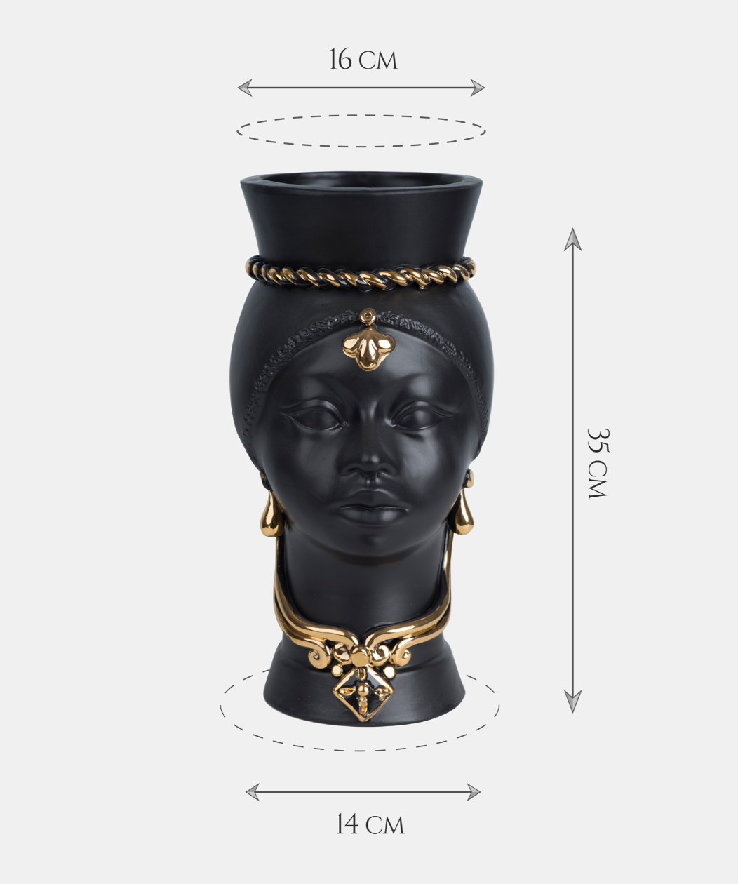 Teste di Moro Pop TDS cm H.35 Ceramica Caltagirone Artigianale Nero Opaco Oro Zecchino - TESTE DI MORO