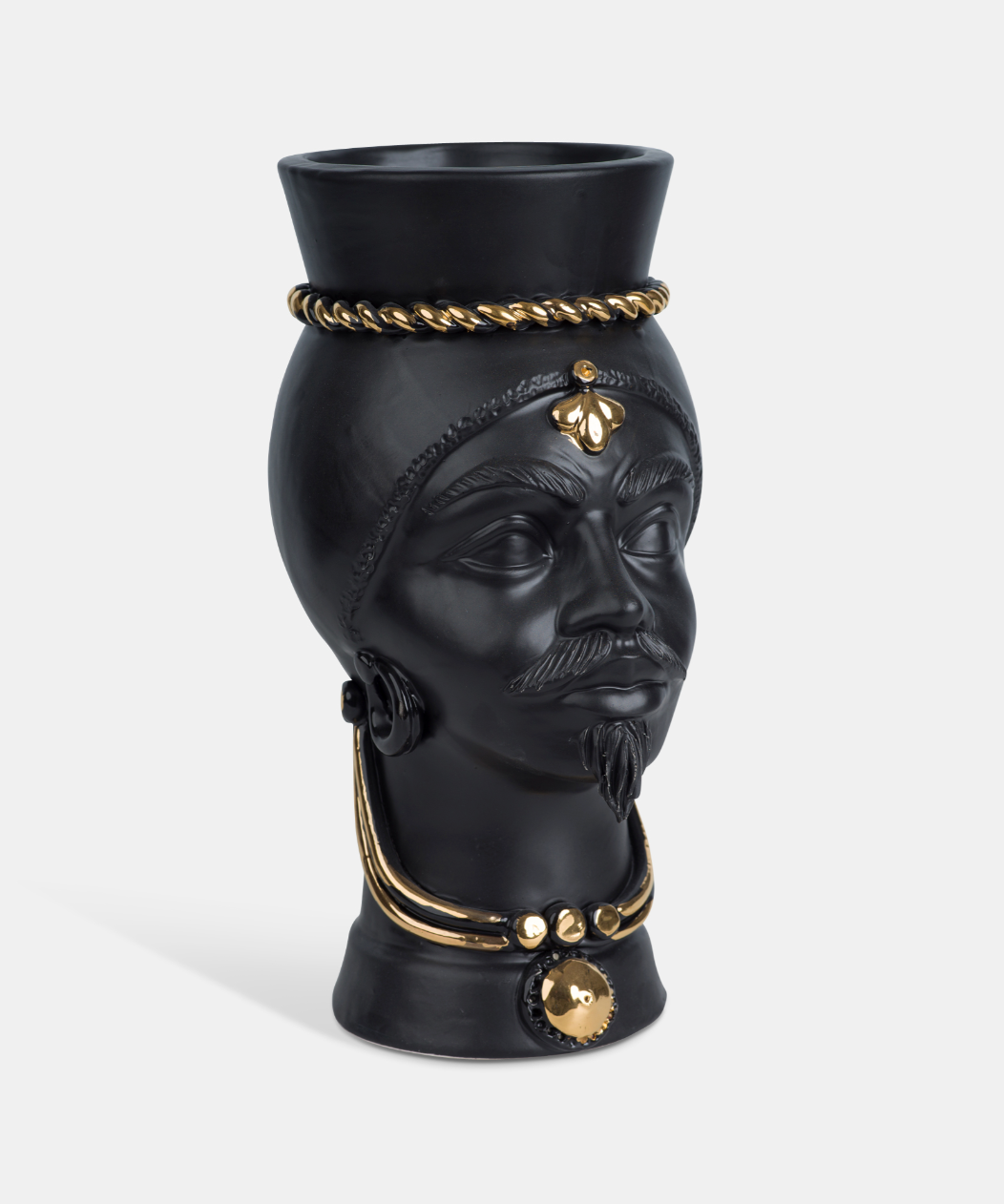 Teste di Moro Pop TDS cm H.35 Ceramica Caltagirone Artigianale Nero Opaco Oro Zecchino - TESTE DI MORO