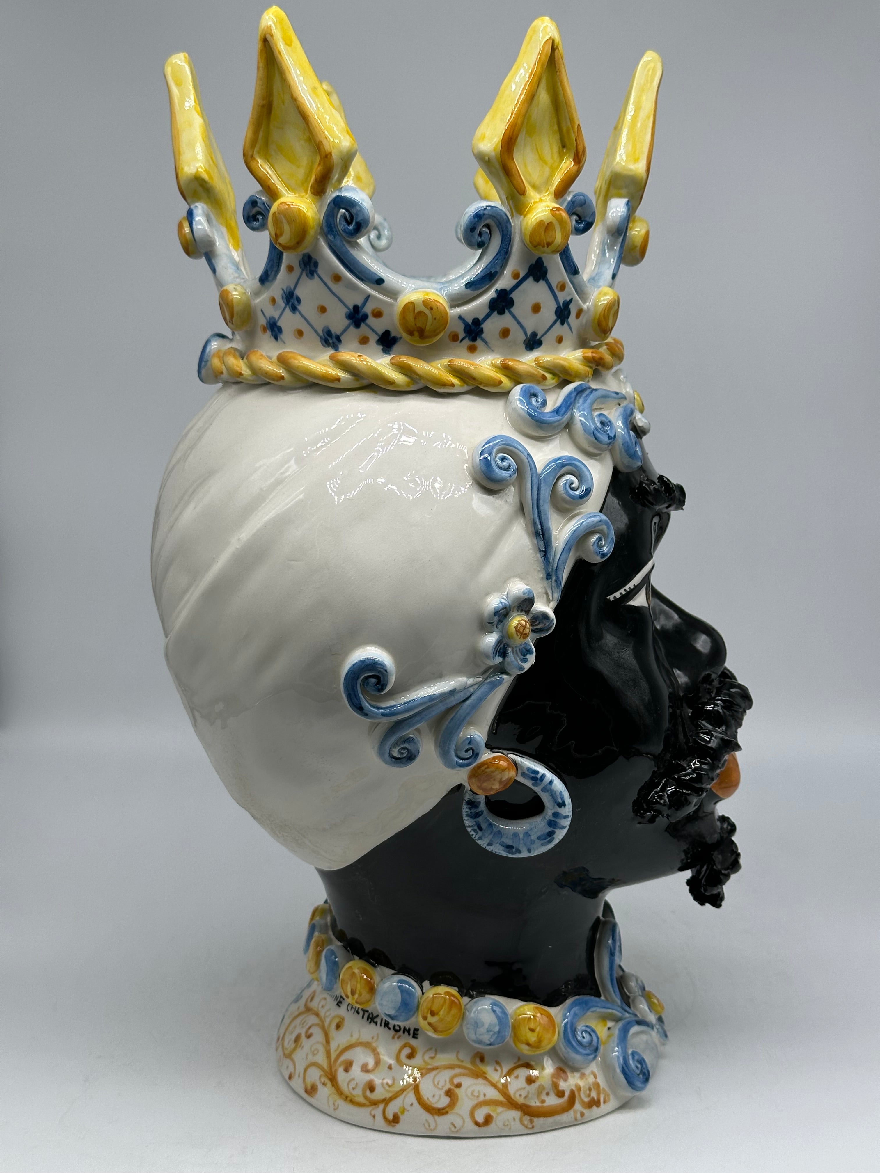 Teste di Moro Poseidon Ceramica Caltagirone cm H.40 L.23 Artigianale - TESTE DI MORO