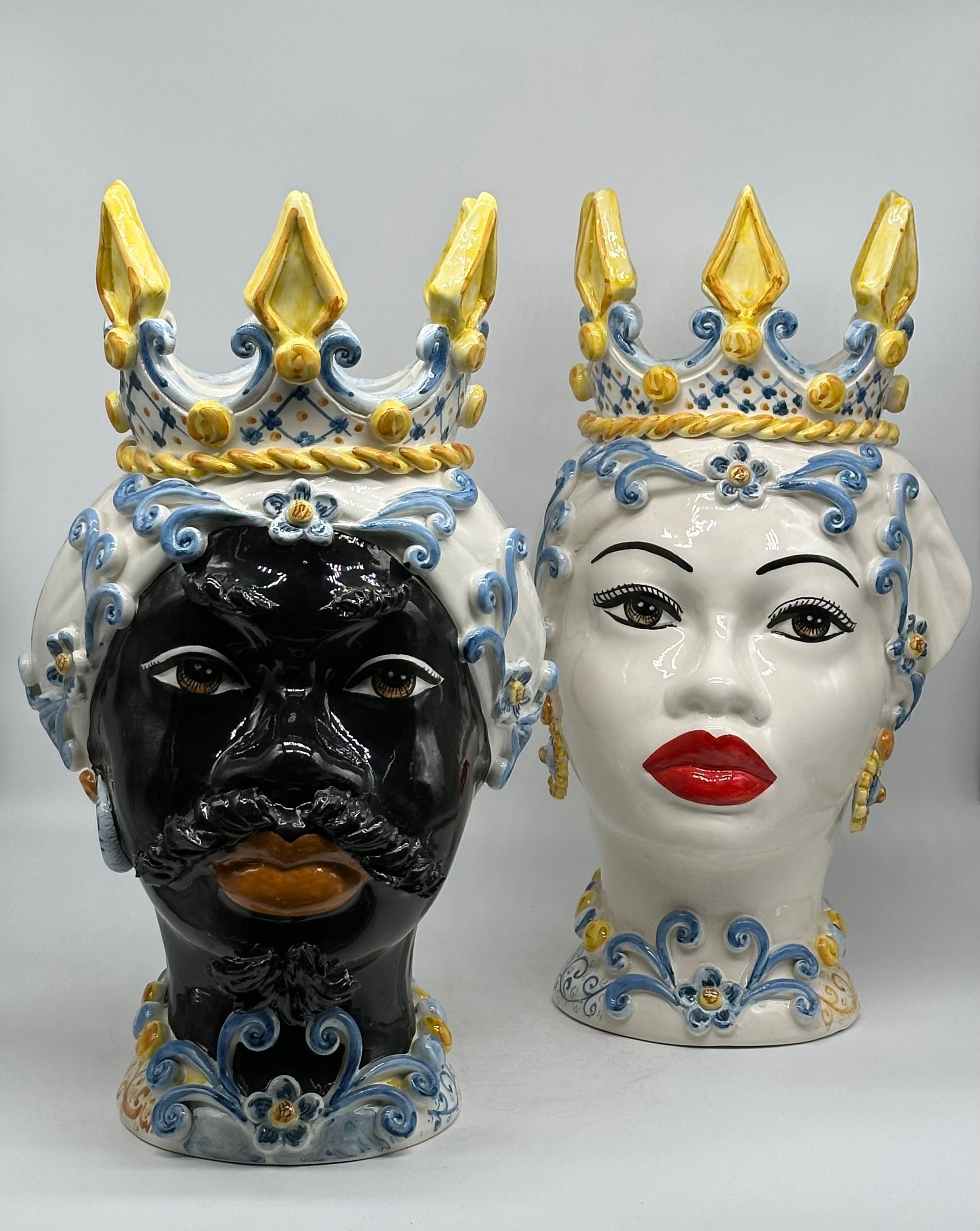 Teste di Moro Poseidon Ceramica Caltagirone cm H.40 L.23 Artigianale - TESTE DI MORO