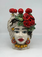 Teste di Moro Rose Rosse Ceramica Caltagirone cm H.30 L.23 Artigianale - Donna - TESTA DI MORO