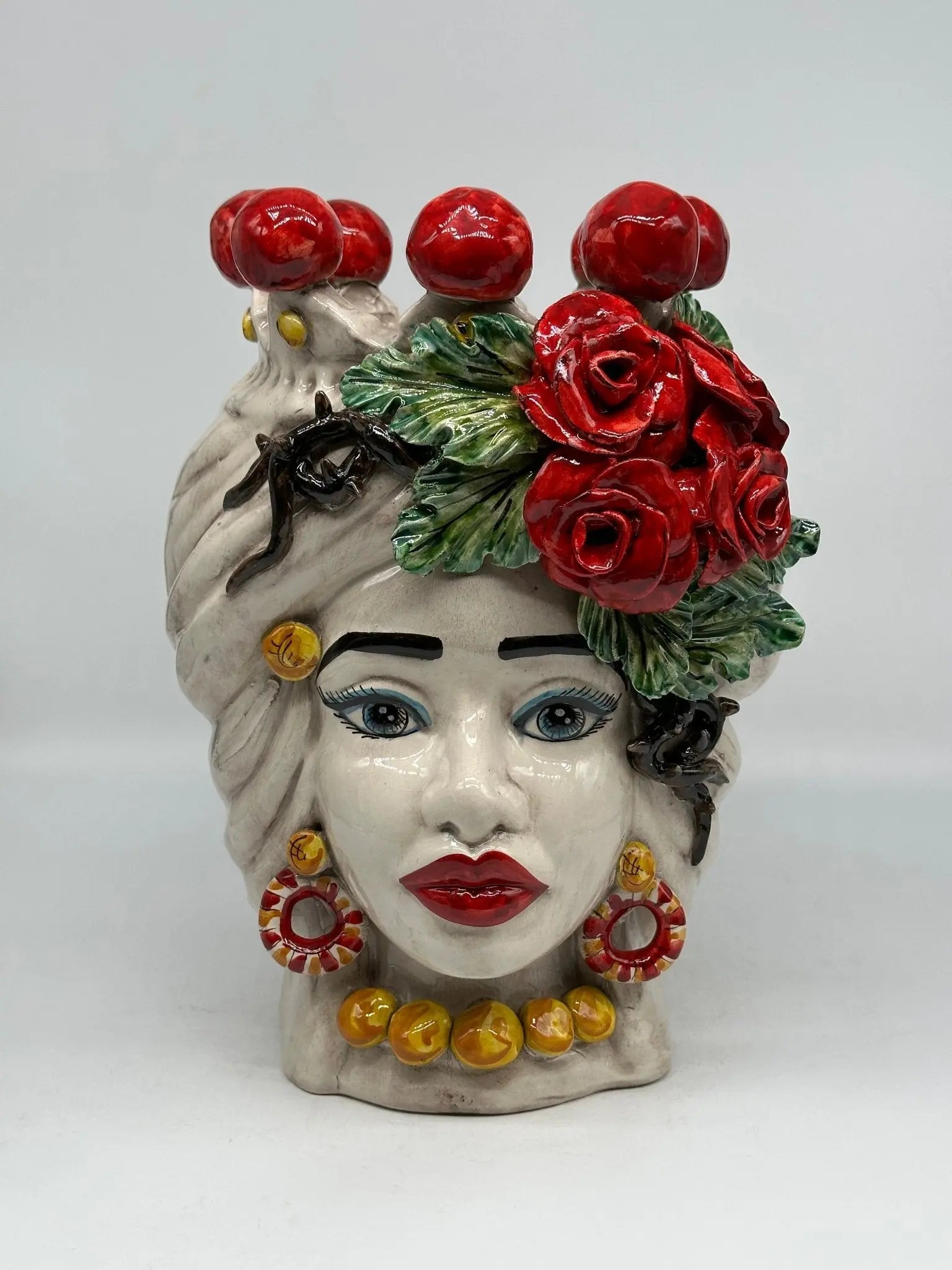 Teste di Moro Rose Rosse Ceramica Caltagirone cm H.30 L.23 Artigianale - Donna - TESTA DI MORO
