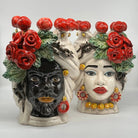Teste di Moro Rose Rosse Ceramica Caltagirone cm H.30 L.23 Artigianale - TESTA DI MORO