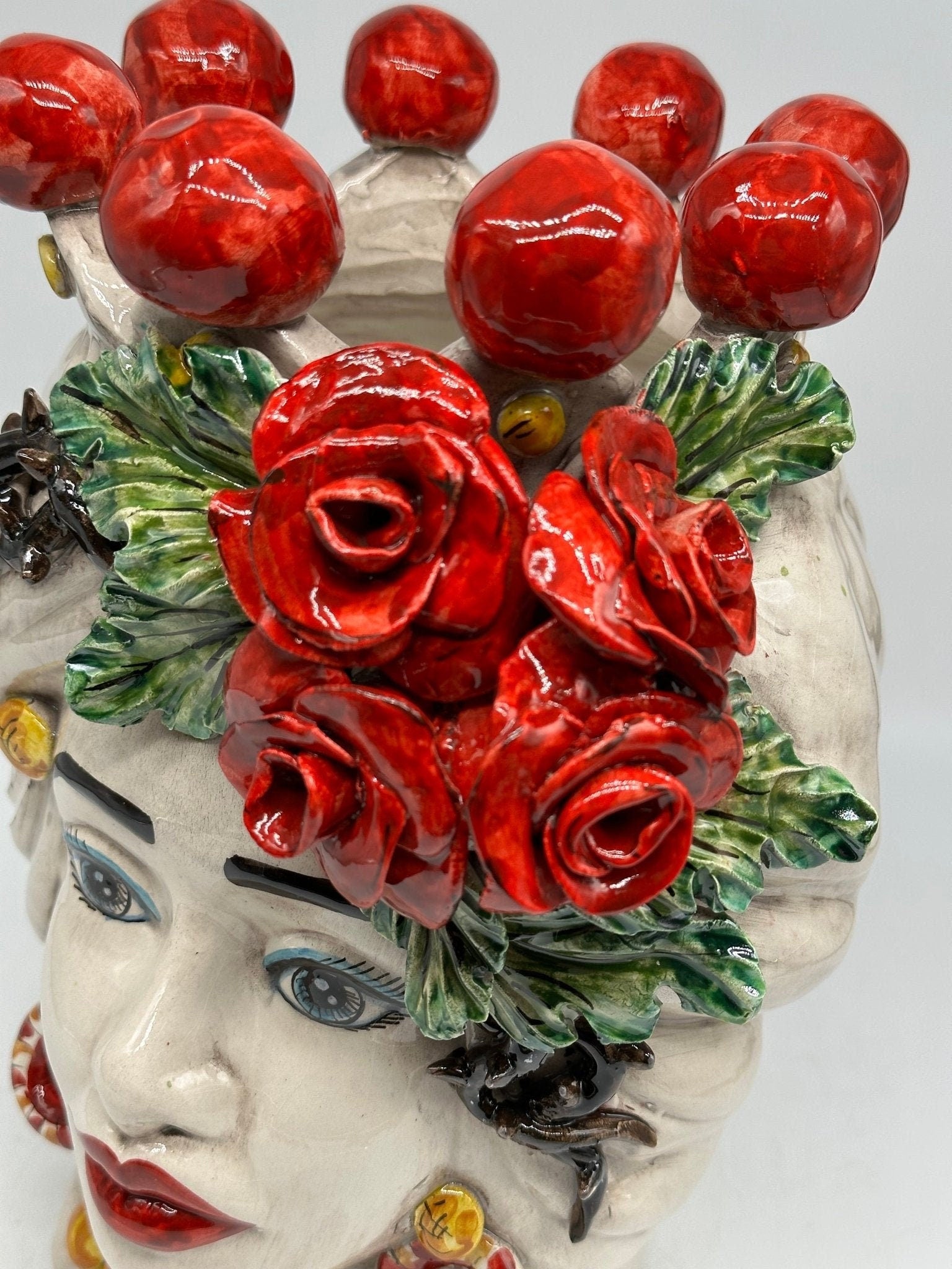Teste di Moro Rose Rosse Ceramica Caltagirone cm H.30 L.23 Artigianale - DD CERAMICHE SICILIANE