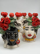 Teste di Moro Rose Rosse Ceramica Caltagirone cm H.30 L.23 Artigianale - TESTA DI MORO