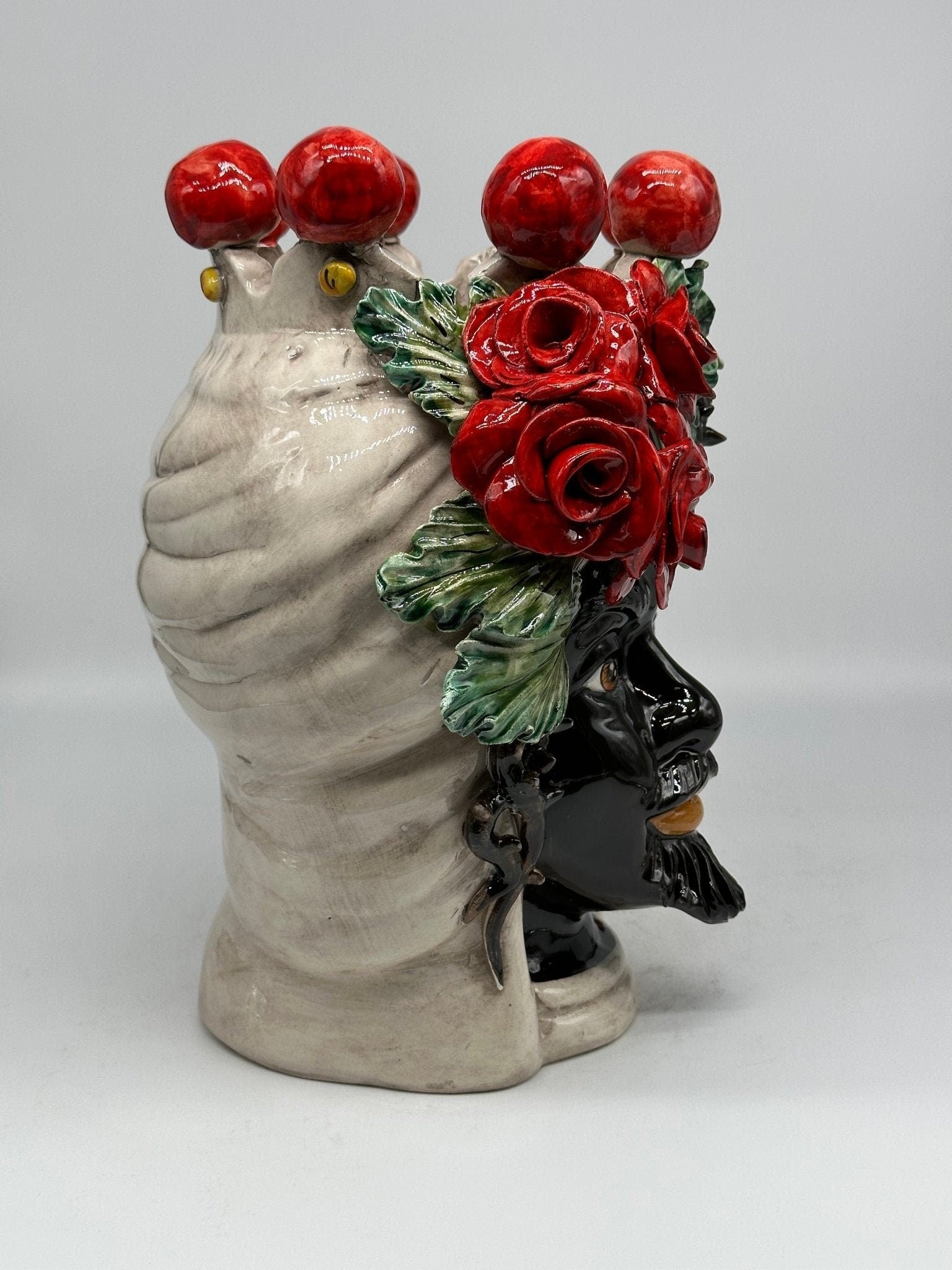 Teste di Moro Rose Rosse Ceramica Caltagirone cm H.30 L.23 Artigianale - DD CERAMICHE SICILIANE