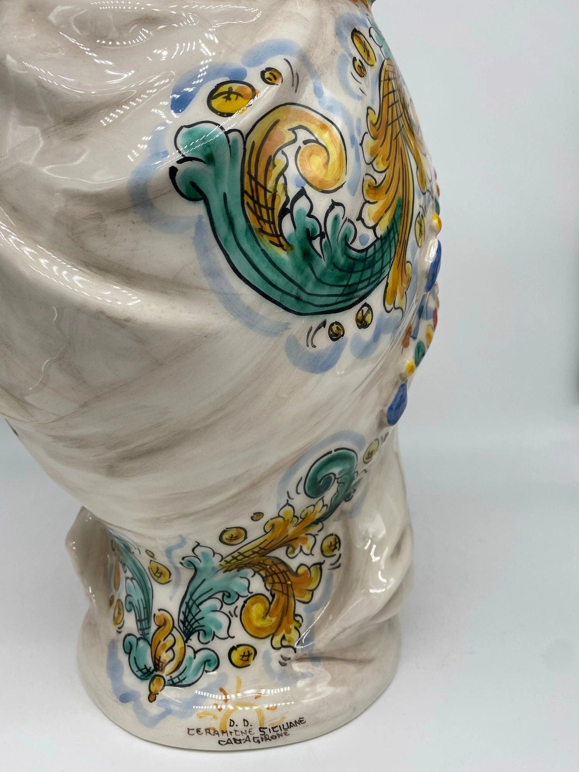 Teste di Moro Saturno Ceramica Caltagirone cm H.37 L.22 Artigianale Decoro Siciliano DD CERAMICHE SICILIANE