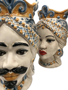 Teste di Moro Saturno Ceramica Caltagirone cm H.37 L.22 Artigianale Barocco Ocra Blu - DD CERAMICHE SICILIANE