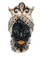 Teste di Moro Saturno Ceramica Caltagirone cm H.37 L.22 Artigianale Barocco Ocra Nero - DD CERAMICHE SICILIANE