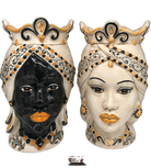 Teste di Moro Saturno Ceramica Caltagirone cm H.37 L.22 Artigianale Barocco Ocra Nero - DD CERAMICHE SICILIANE