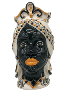 Teste di Moro Saturno Ceramica Caltagirone cm H.37 L.22 Artigianale Barocco Ocra Nero - DD CERAMICHE SICILIANE