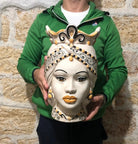 Teste di Moro Saturno Ceramica Caltagirone cm H.37 L.22 Artigianale Barocco Ocra Nero - DD CERAMICHE SICILIANE