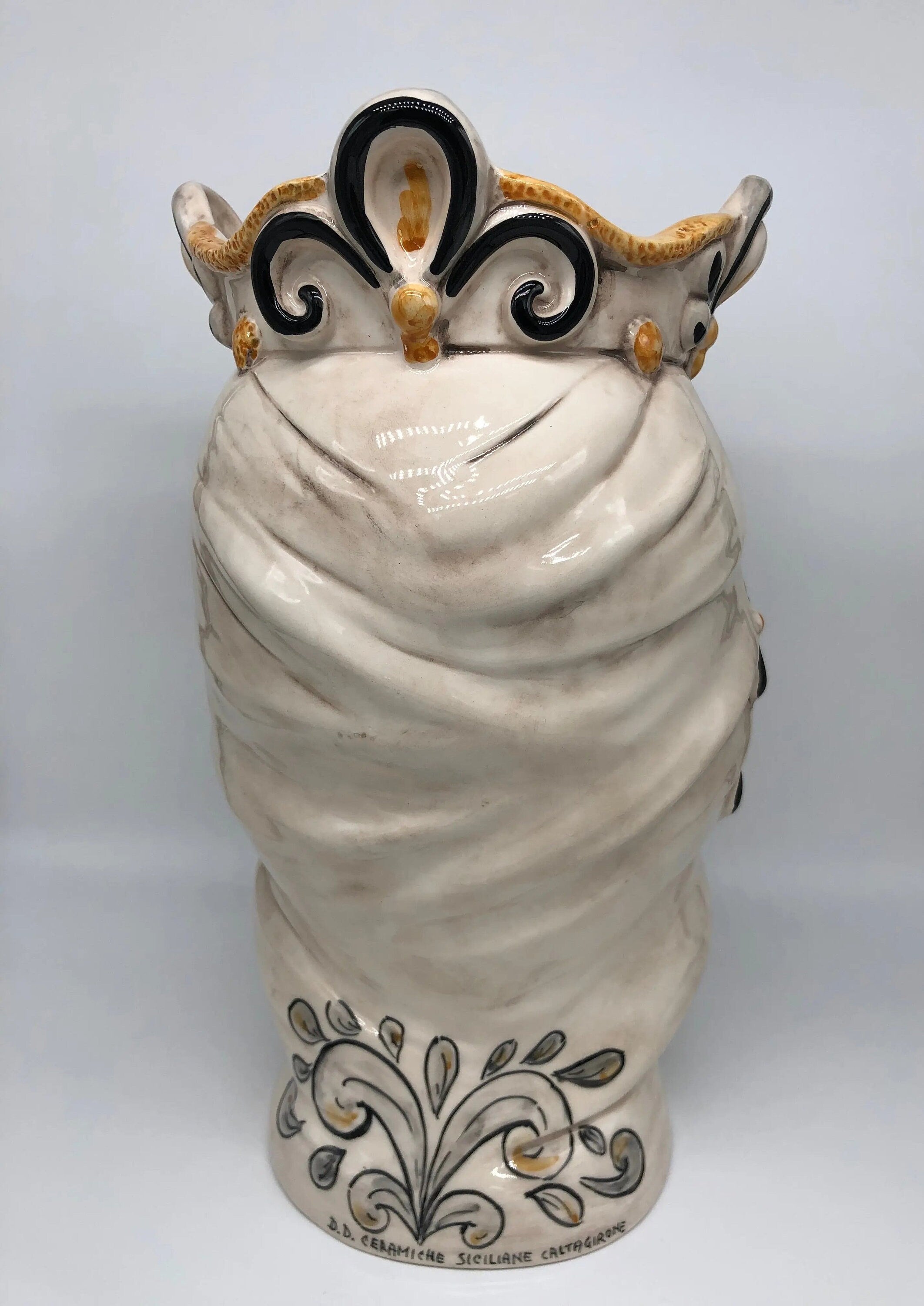 Teste di Moro Saturno Ceramica Caltagirone cm H.37 L.22 Artigianale Barocco Ocra Nero DD CERAMICHE SICILIANE