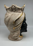 Teste di Moro Saturno Ceramica Caltagirone cm H.37 L.22 Artigianale Beige Oro - TESTE DI MORO