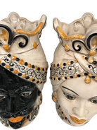Teste di Moro Saturno Ceramica Caltagirone cm H.37 L.22 Artigianale Barocco Ocra Nero - DD CERAMICHE SICILIANE