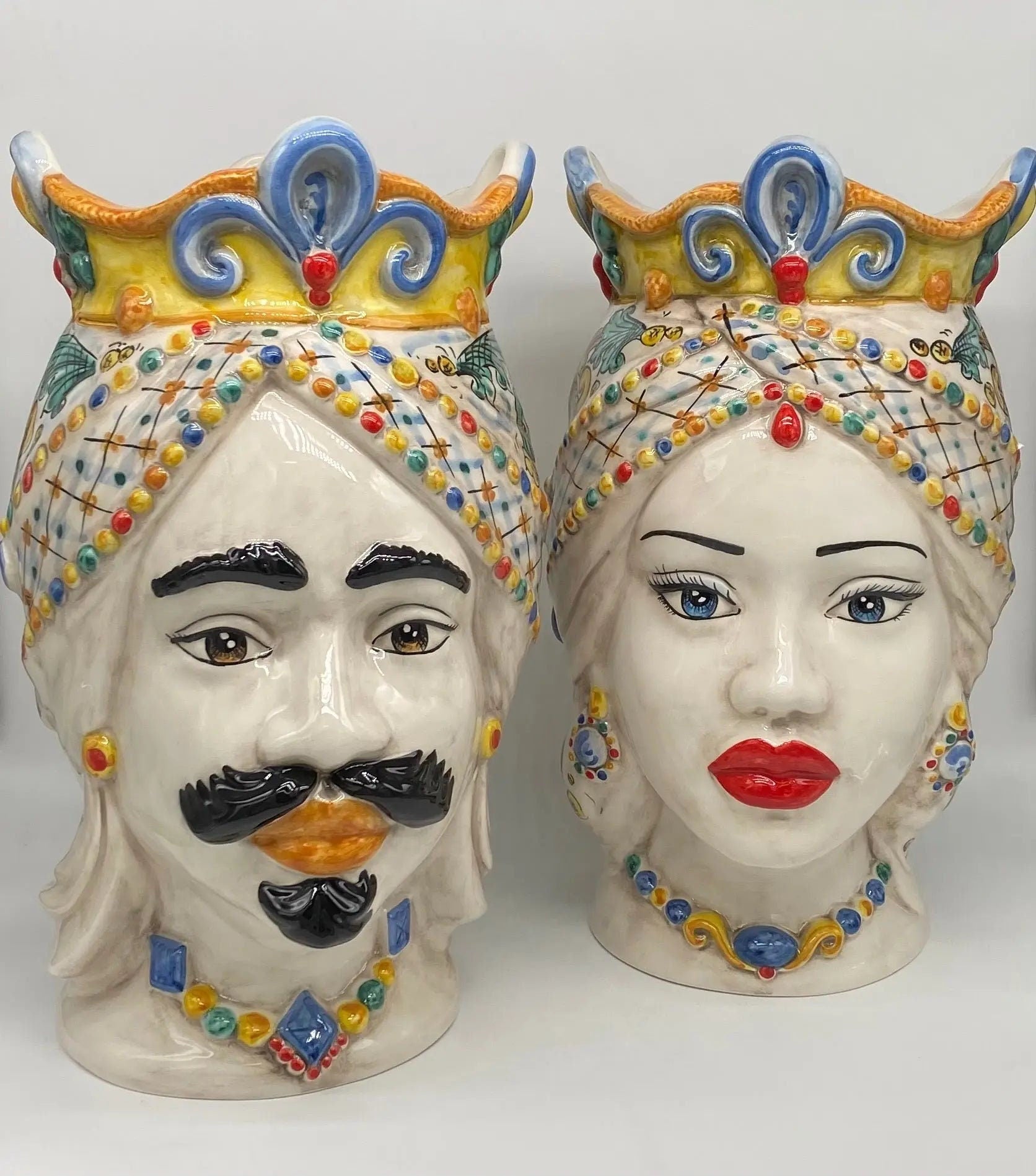 Teste di Moro Saturno Ceramica Caltagirone cm H.37 L.22 Artigianale Decoro Siciliano DD CERAMICHE SICILIANE