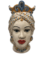 Teste di Moro Saturno Ceramica Caltagirone cm H.37 L.22 Artigianale Barocco Ocra Blu - DD CERAMICHE SICILIANE