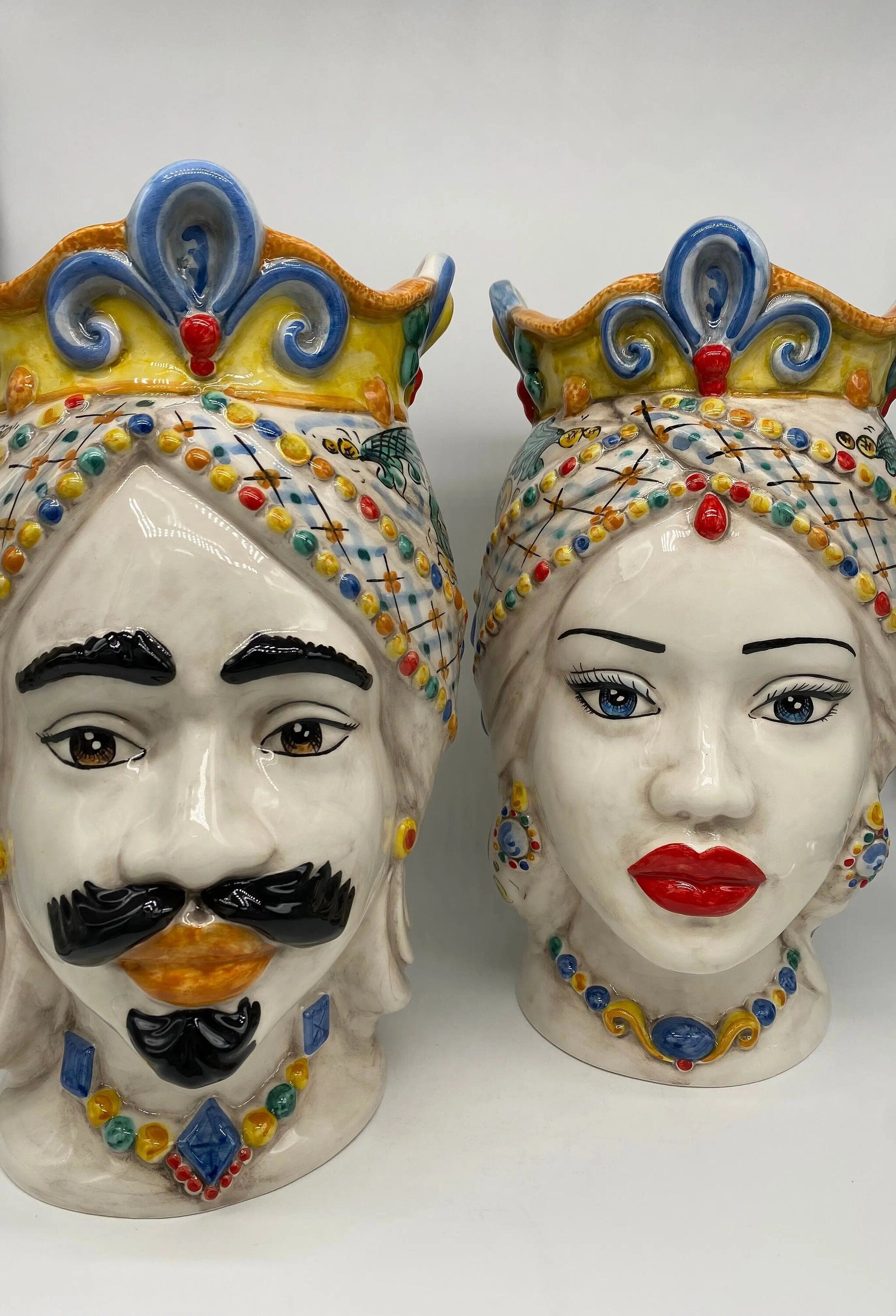 Teste di Moro Saturno Ceramica Caltagirone cm H.37 L.22 Artigianale Decoro Siciliano DD CERAMICHE SICILIANE