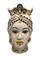 Teste di Moro Saturno Ceramica Caltagirone cm H.37 L.22 Artigianale Barocco Ocra Nero - DD CERAMICHE SICILIANE