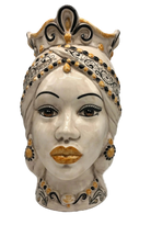 Teste di Moro Saturno Ceramica Caltagirone cm H.37 L.22 Artigianale Barocco Ocra Nero - DD CERAMICHE SICILIANE
