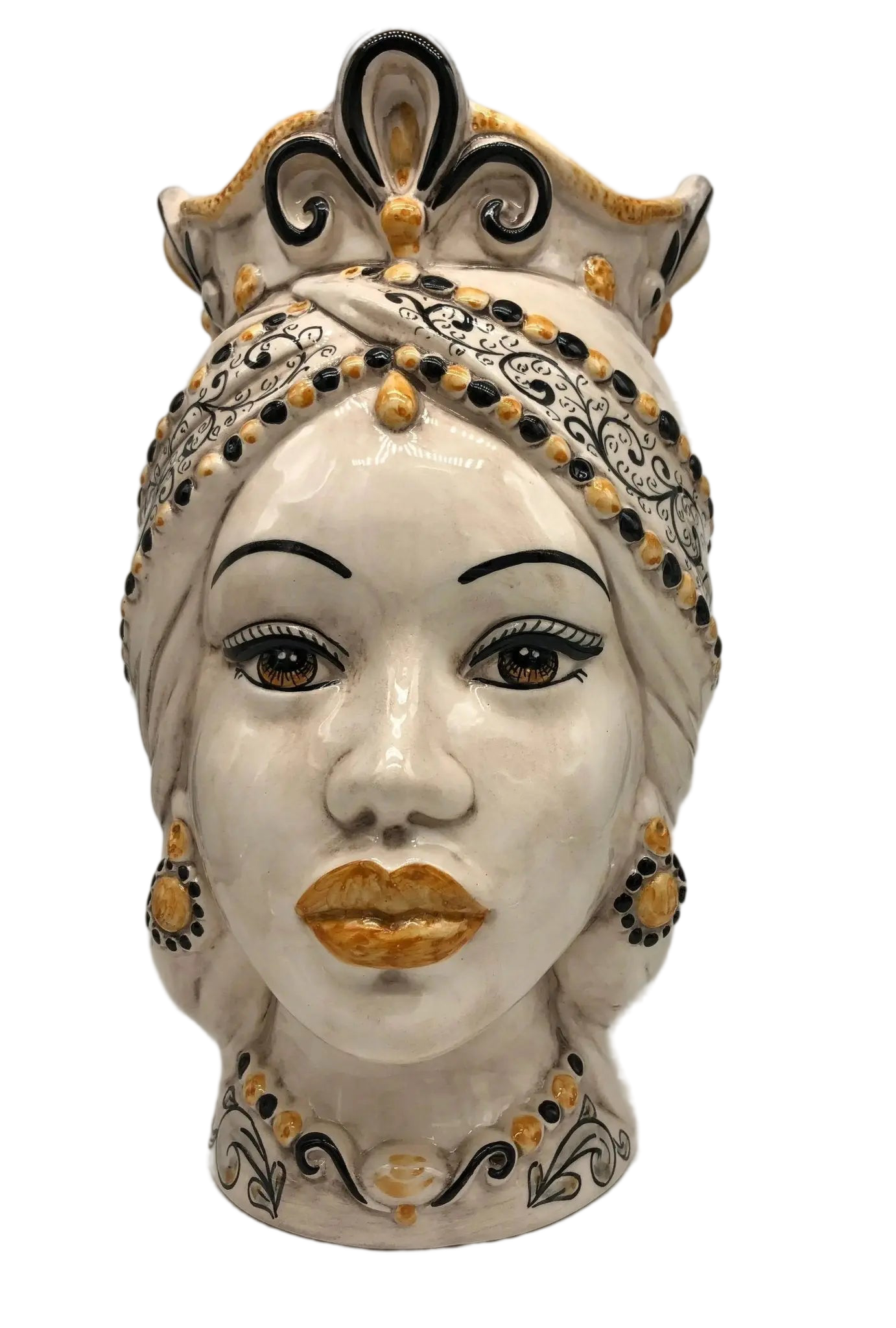 Teste di Moro Saturno Ceramica Caltagirone cm H.37 L.22 Artigianale Barocco Ocra Nero - DD CERAMICHE SICILIANE