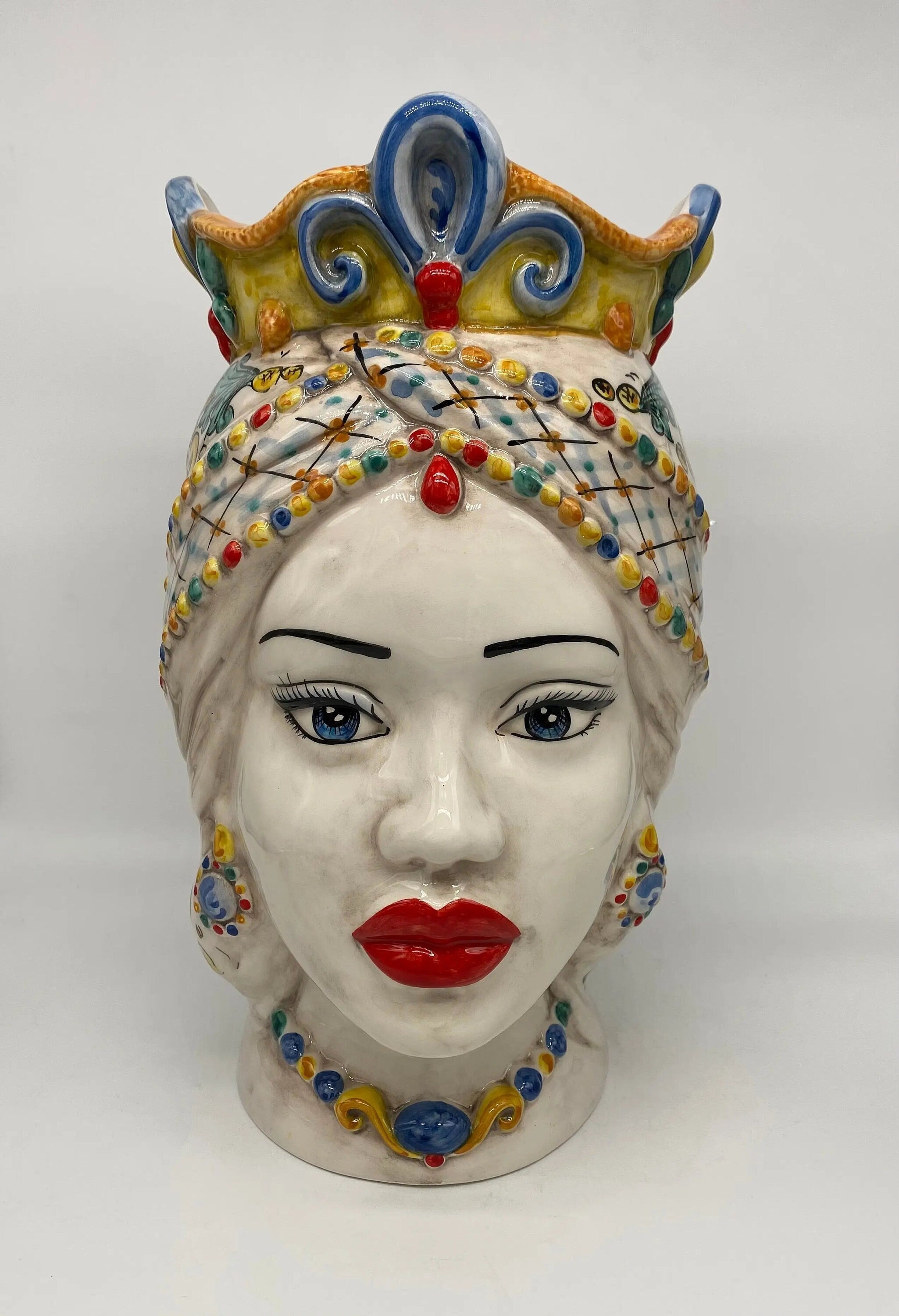 Teste di Moro Saturno Ceramica Caltagirone cm H.37 L.22 Artigianale Decoro Siciliano DD CERAMICHE SICILIANE