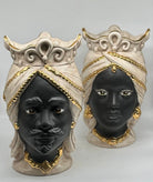 Teste di Moro Saturno Ceramica Caltagirone cm H.37 L.22 Artigianale Beige Oro - TESTE DI MORO