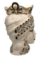 Teste di Moro Saturno Ceramica Caltagirone cm H.37 L.22 Artigianale Barocco Ocra Nero - DD CERAMICHE SICILIANE