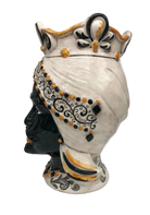 Teste di Moro Saturno Ceramica Caltagirone cm H.37 L.22 Artigianale Barocco Ocra Nero - DD CERAMICHE SICILIANE
