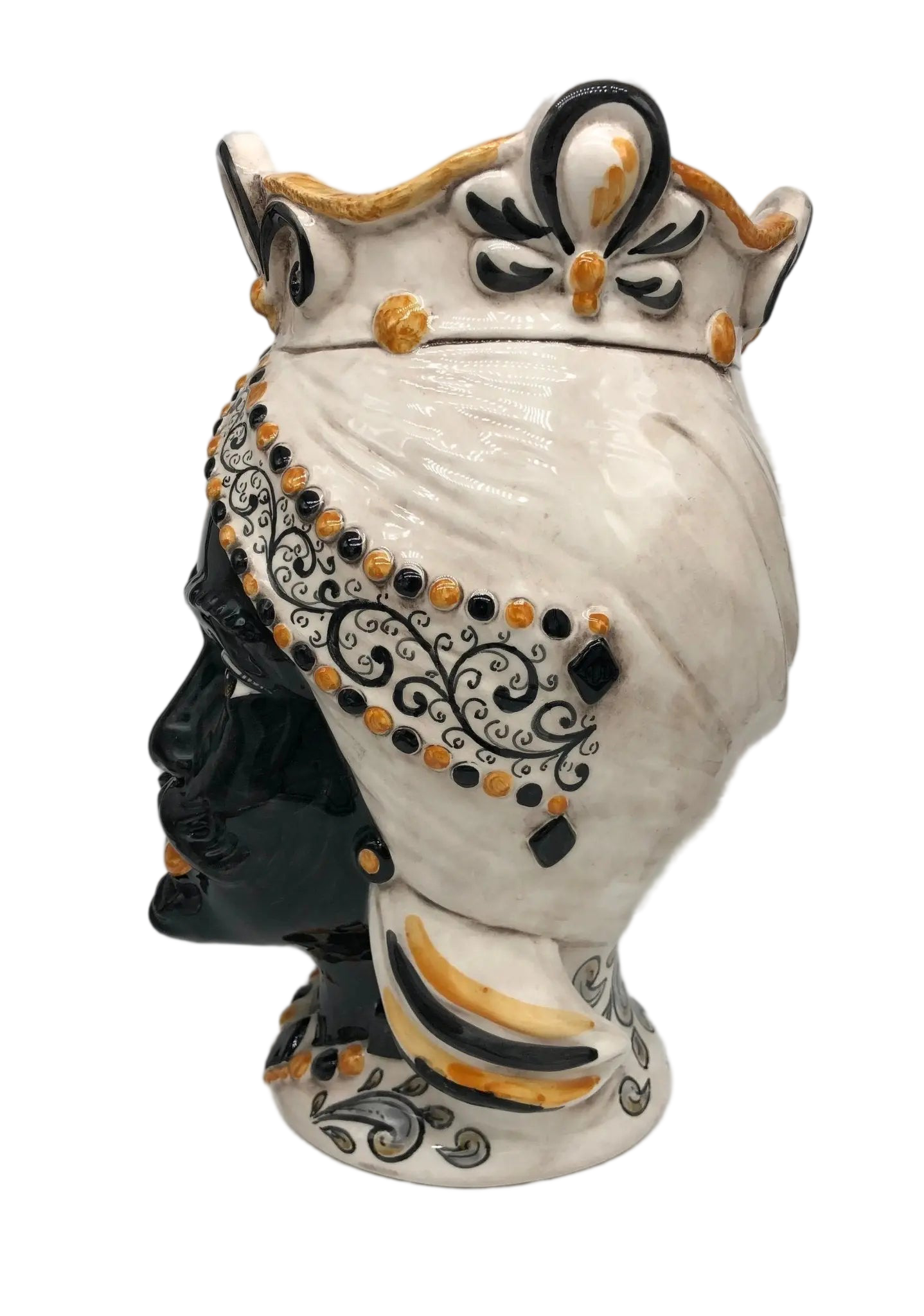 Teste di Moro Saturno Ceramica Caltagirone cm H.37 L.22 Artigianale Barocco Ocra Nero - DD CERAMICHE SICILIANE