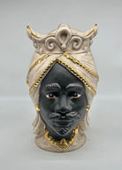 Teste di Moro Saturno Ceramica Caltagirone cm H.37 L.22 Artigianale Beige Oro - Re - TESTE DI MORO