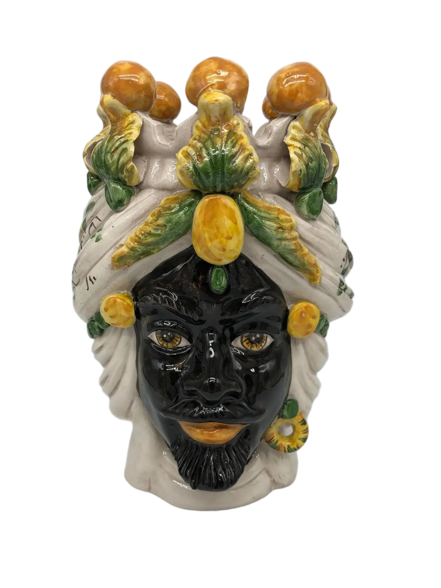 Teste di Moro Seicento Ceramica Caltagirone cm H.30 L.20 Artigianale Verde Giallo - DD CERAMICHE SICILIANE