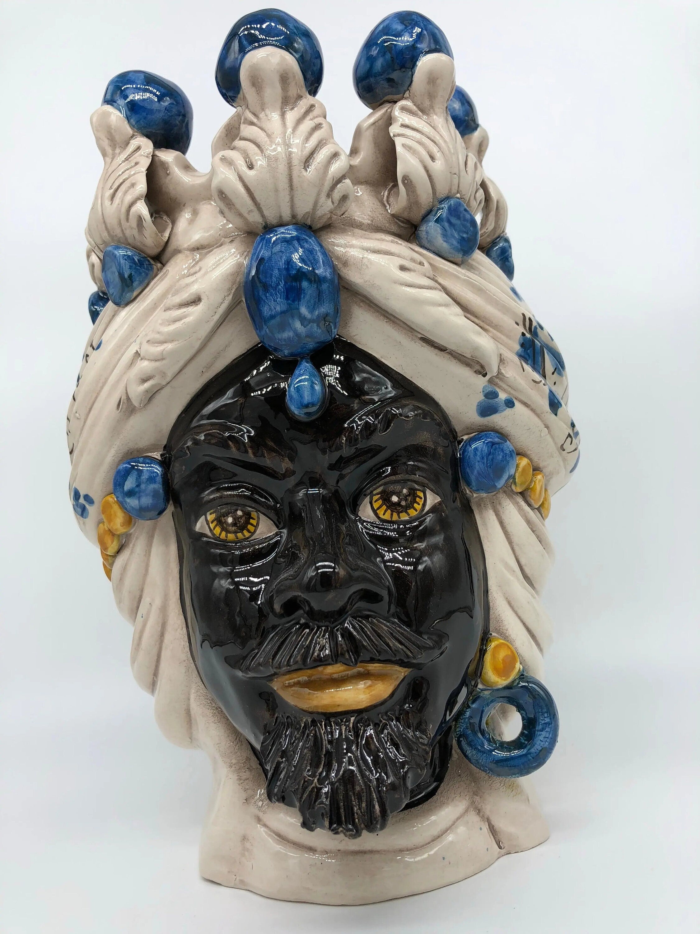 Teste di Moro Seicento Ceramica Caltagirone cm H.30 L.20 Artigianale Blu DD CERAMICHE SICILIANE