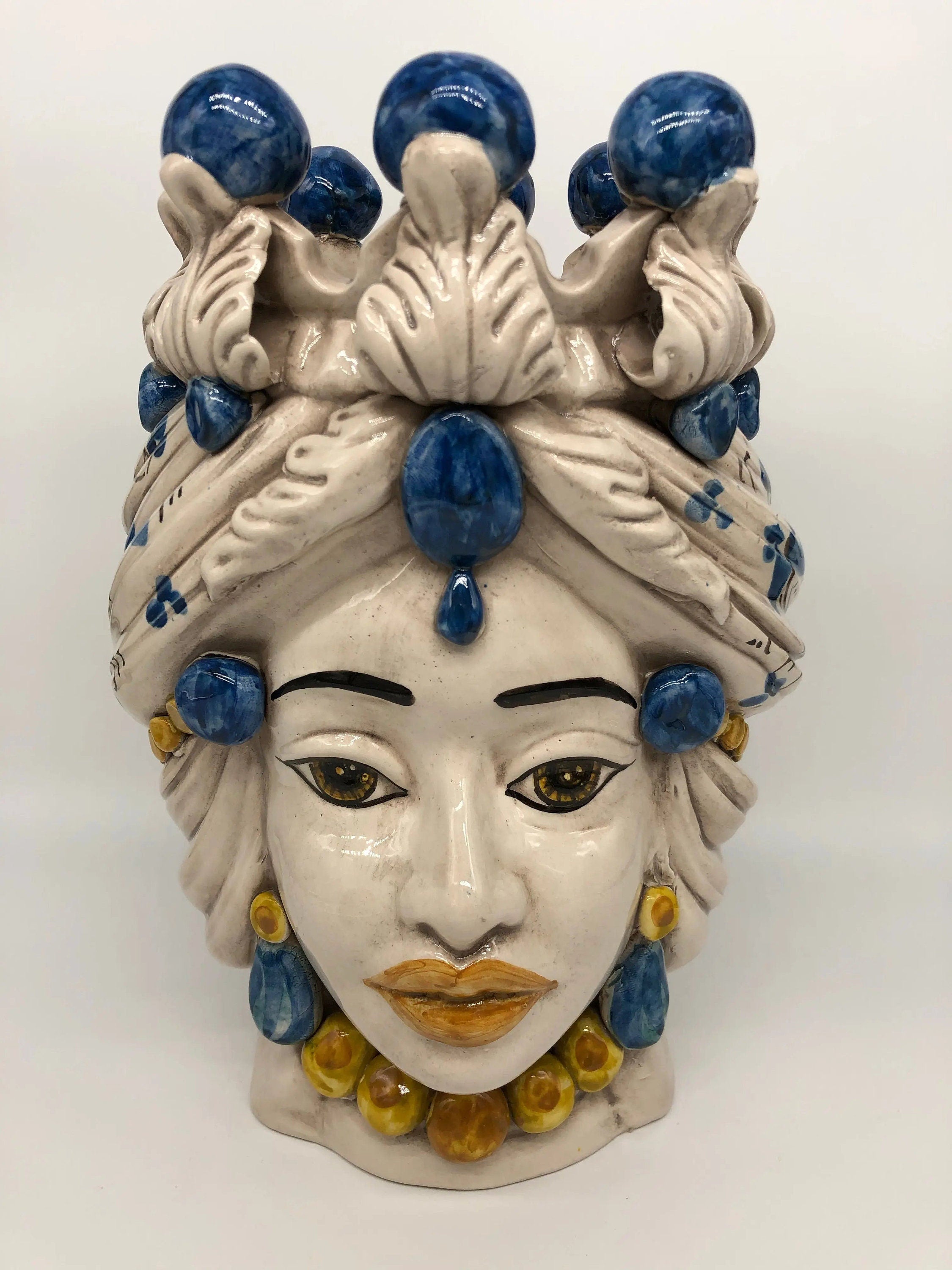 Teste di Moro Seicento Ceramica Caltagirone cm H.30 L.20 Artigianale Blu DD CERAMICHE SICILIANE