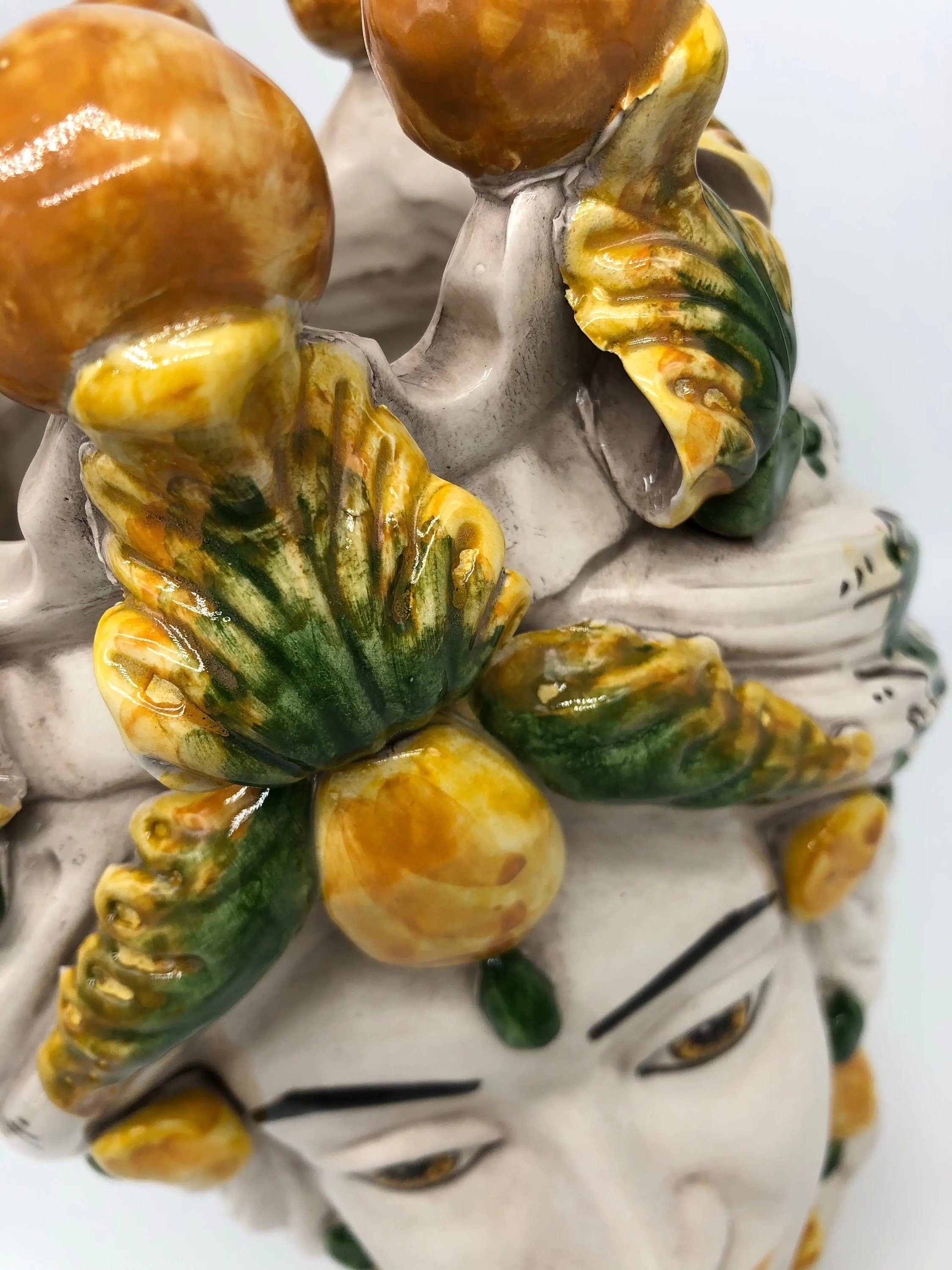 Teste di Moro Seicento Ceramica Caltagirone cm H.30 L.20 Artigianale Verde Giallo DD CERAMICHE SICILIANE