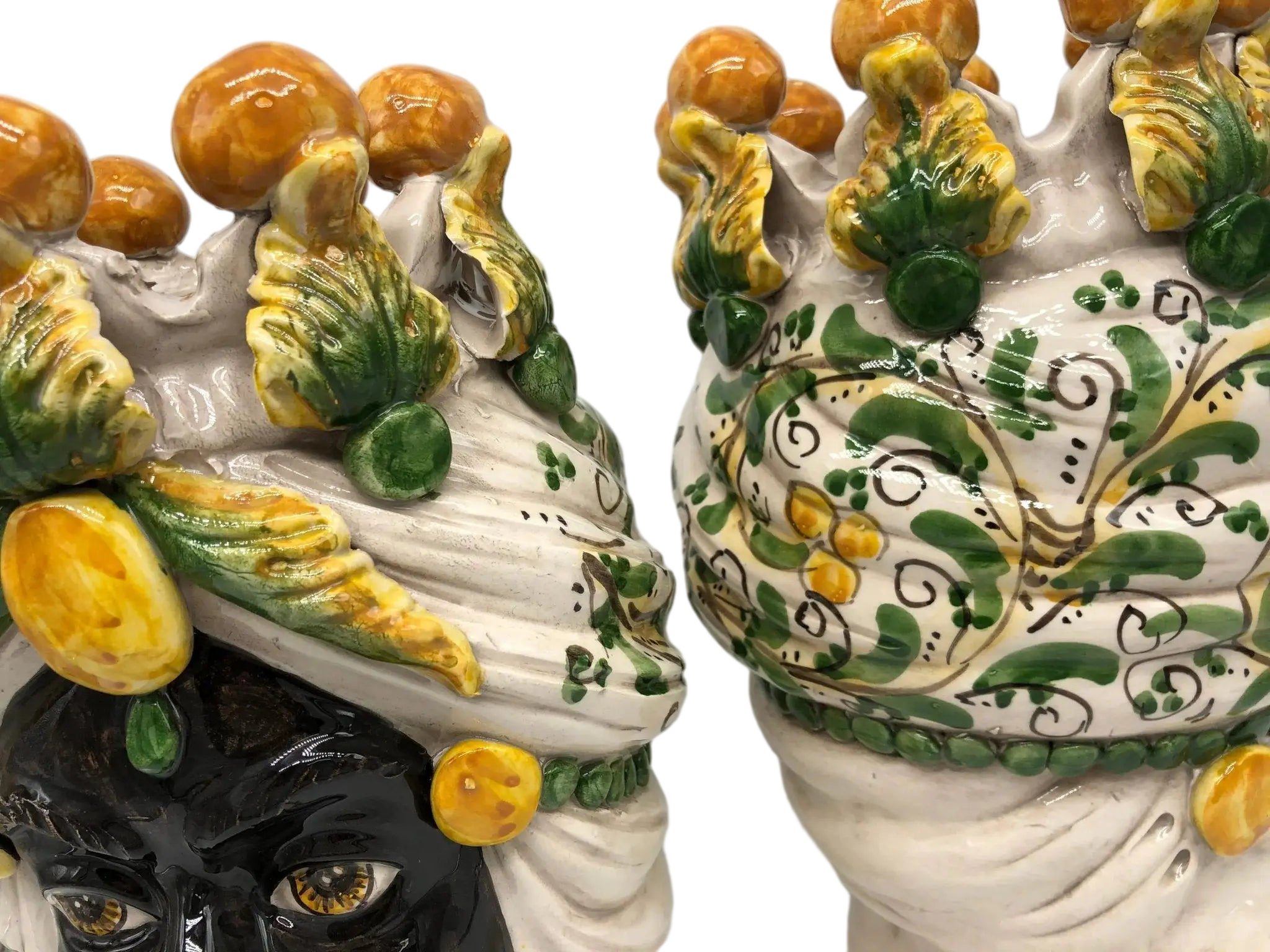 Teste di Moro Seicento Ceramica Caltagirone cm H.30 L.20 Artigianale Verde Giallo - DD CERAMICHE SICILIANE