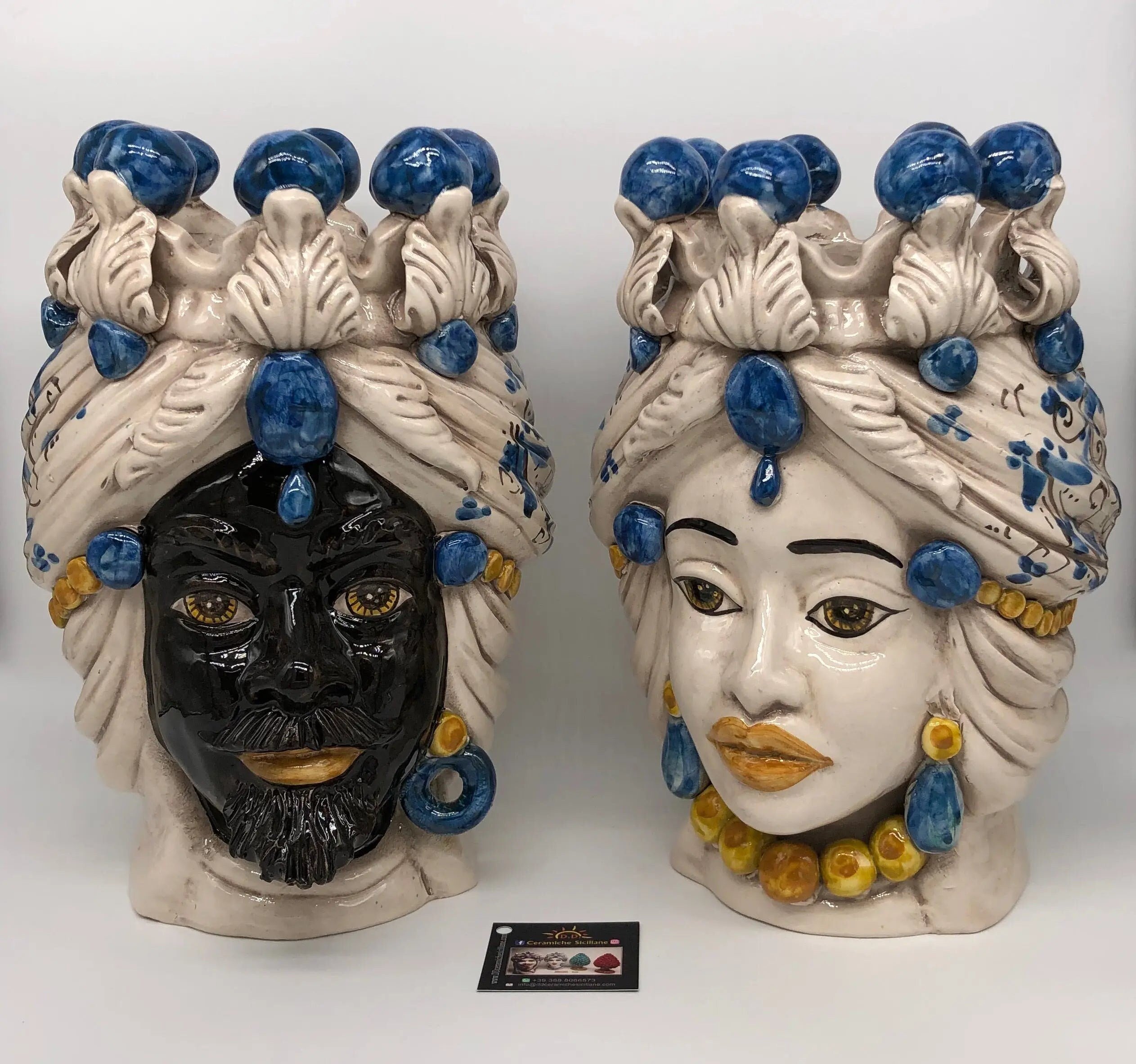 Teste di Moro Seicento Ceramica Caltagirone cm H.30 L.20 Artigianale Blu DD CERAMICHE SICILIANE