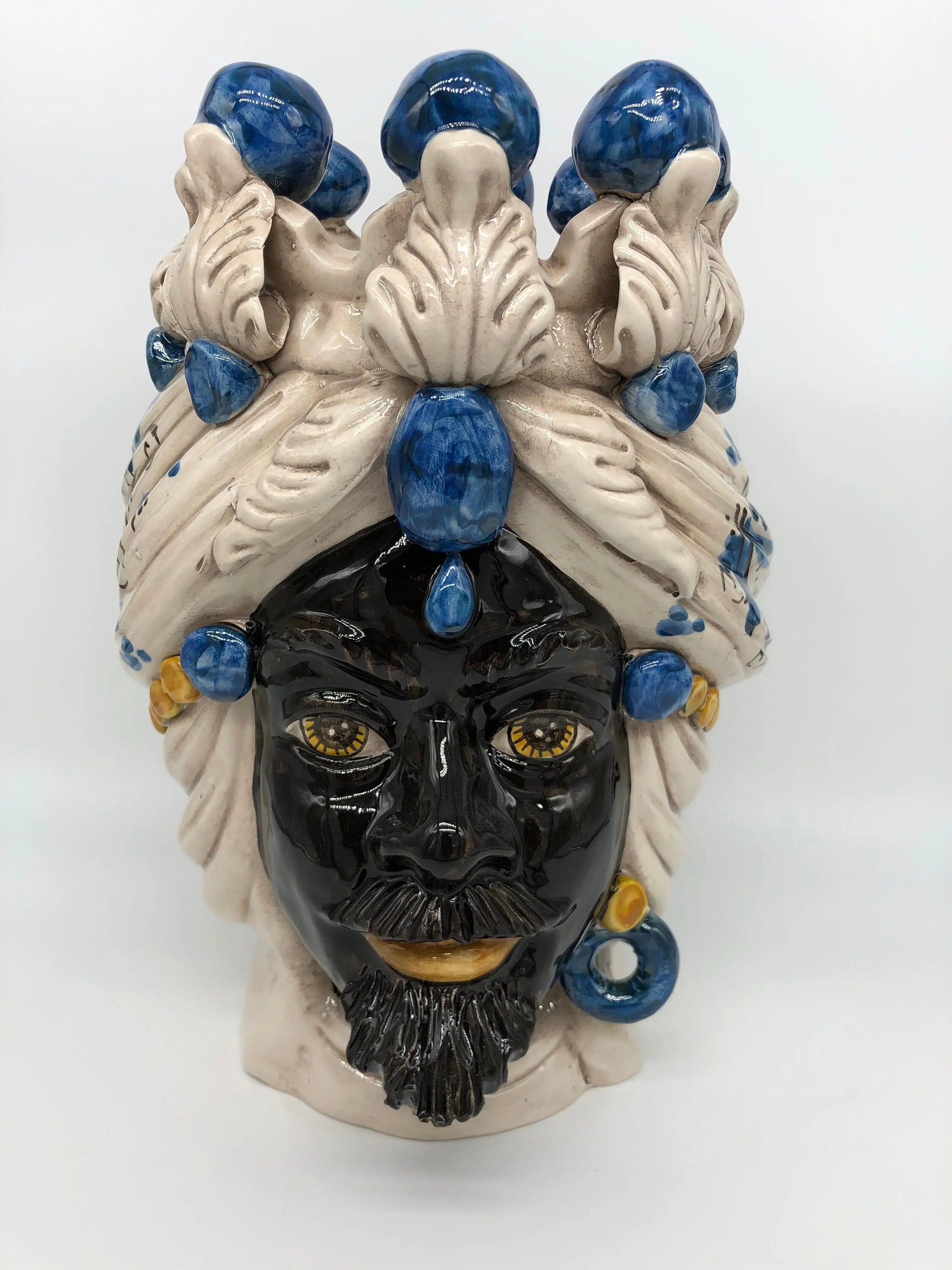 Teste di Moro Seicento Ceramica Caltagirone cm H.30 L.20 Artigianale Blu DD CERAMICHE SICILIANE
