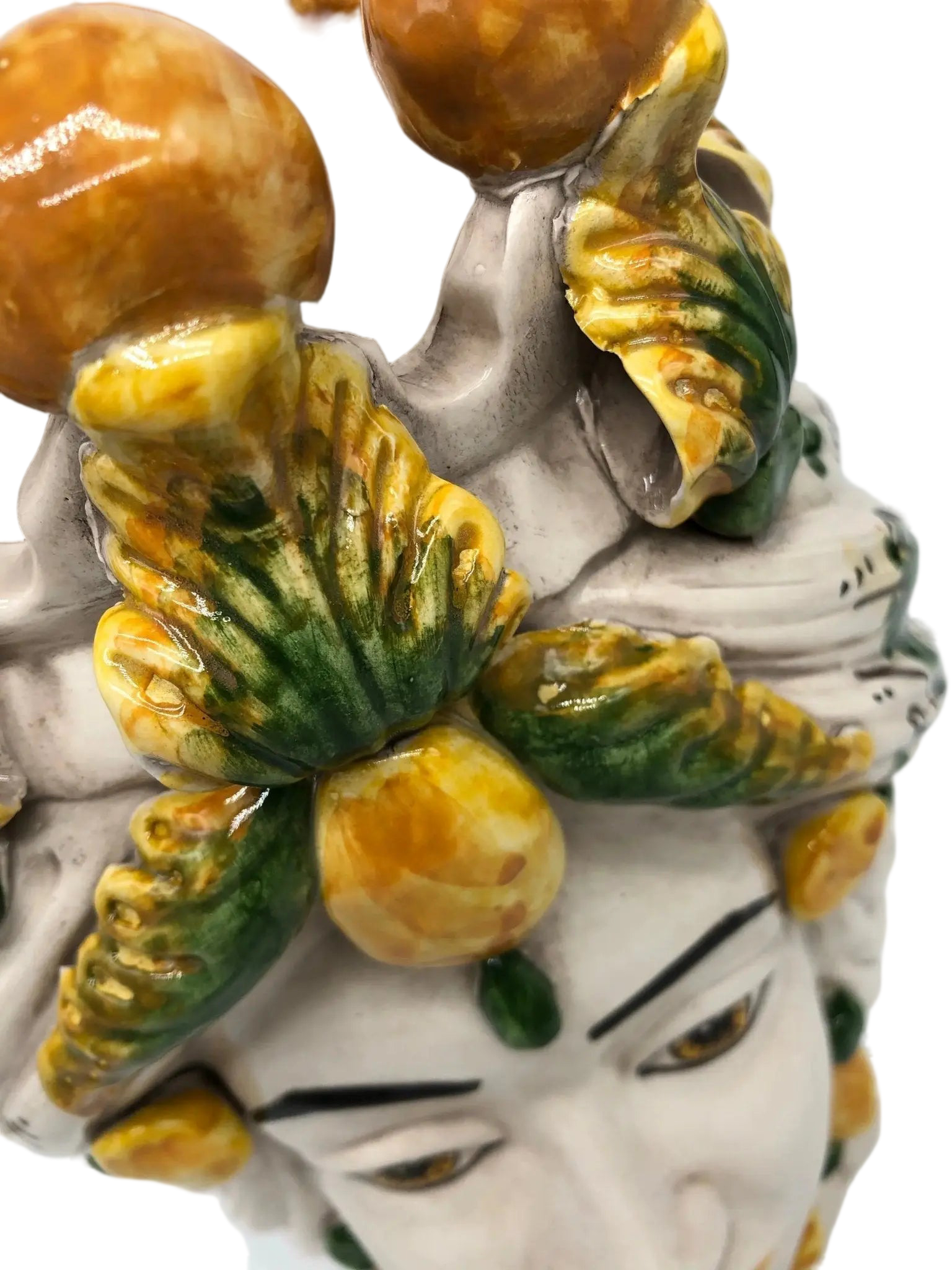 Teste di Moro Seicento Ceramica Caltagirone cm H.30 L.20 Artigianale Verde Giallo - DD CERAMICHE SICILIANE