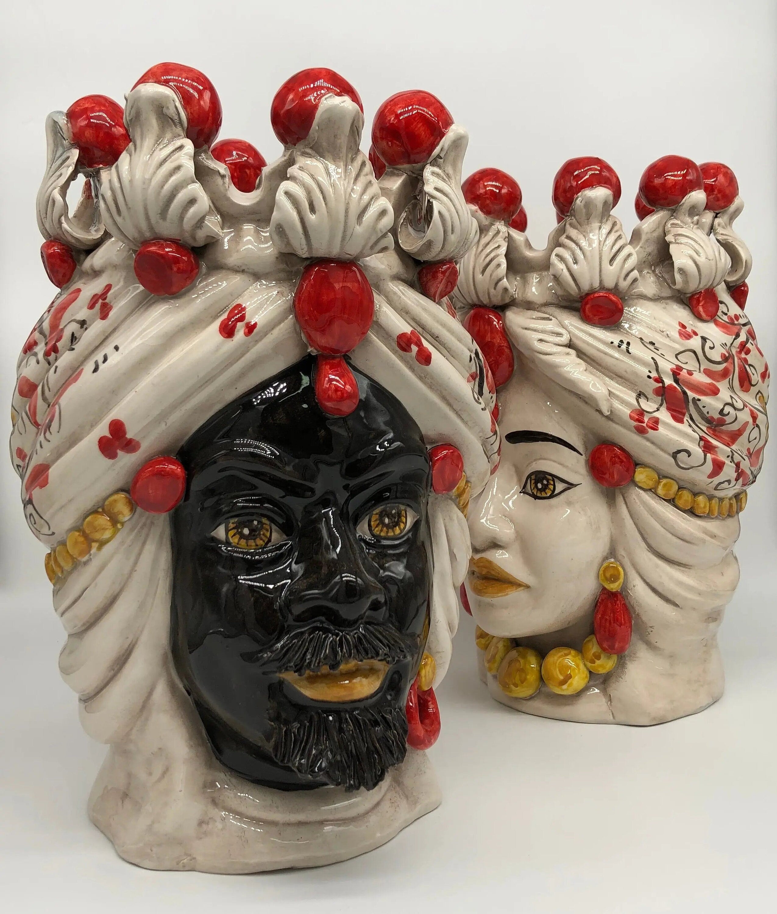 Teste di Moro Seicento Ceramica Caltagirone cm H.30 L.20 Artigianale Rosso DD CERAMICHE SICILIANE