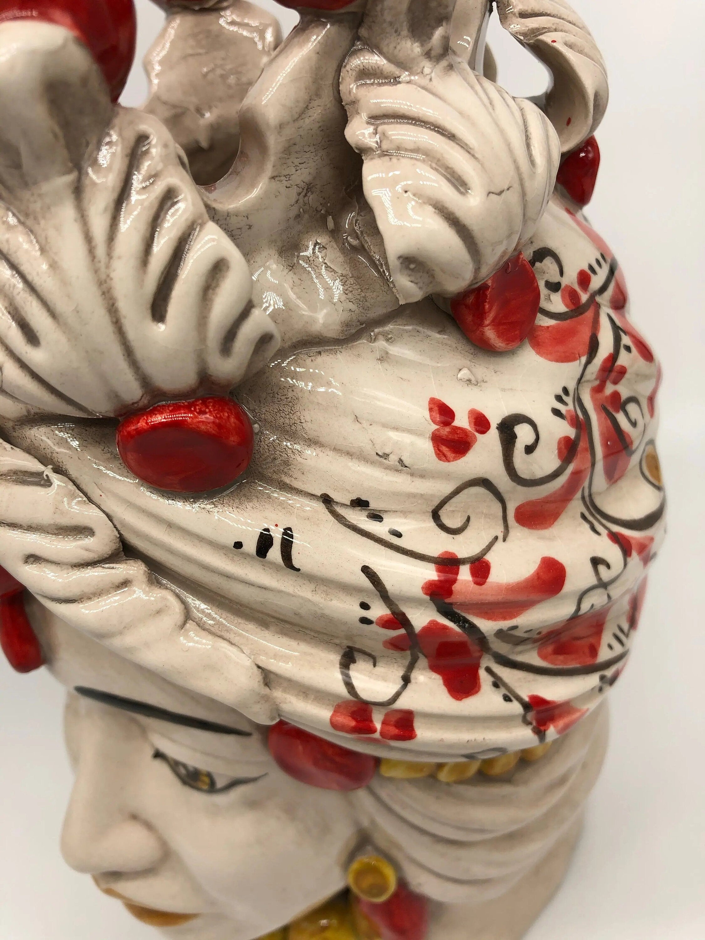Teste di Moro Seicento Ceramica Caltagirone cm H.30 L.20 Artigianale Rosso DD CERAMICHE SICILIANE