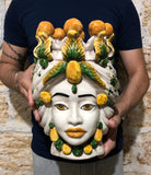 Teste di Moro Seicento Ceramica Caltagirone cm H.30 L.20 Artigianale Verde Giallo DD CERAMICHE SICILIANE
