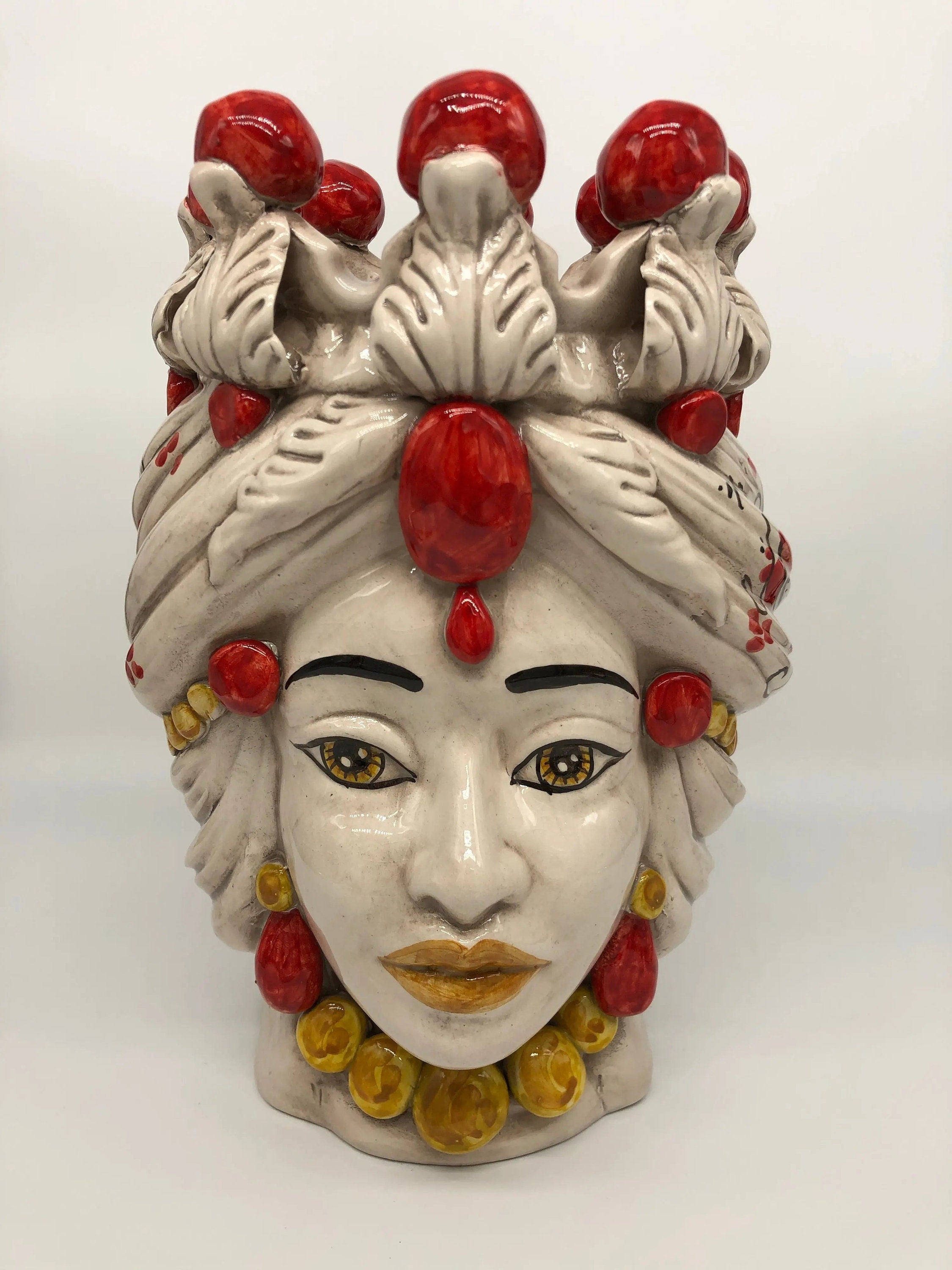 Teste di Moro Seicento Ceramica Caltagirone cm H.30 L.20 Artigianale Rosso DD CERAMICHE SICILIANE