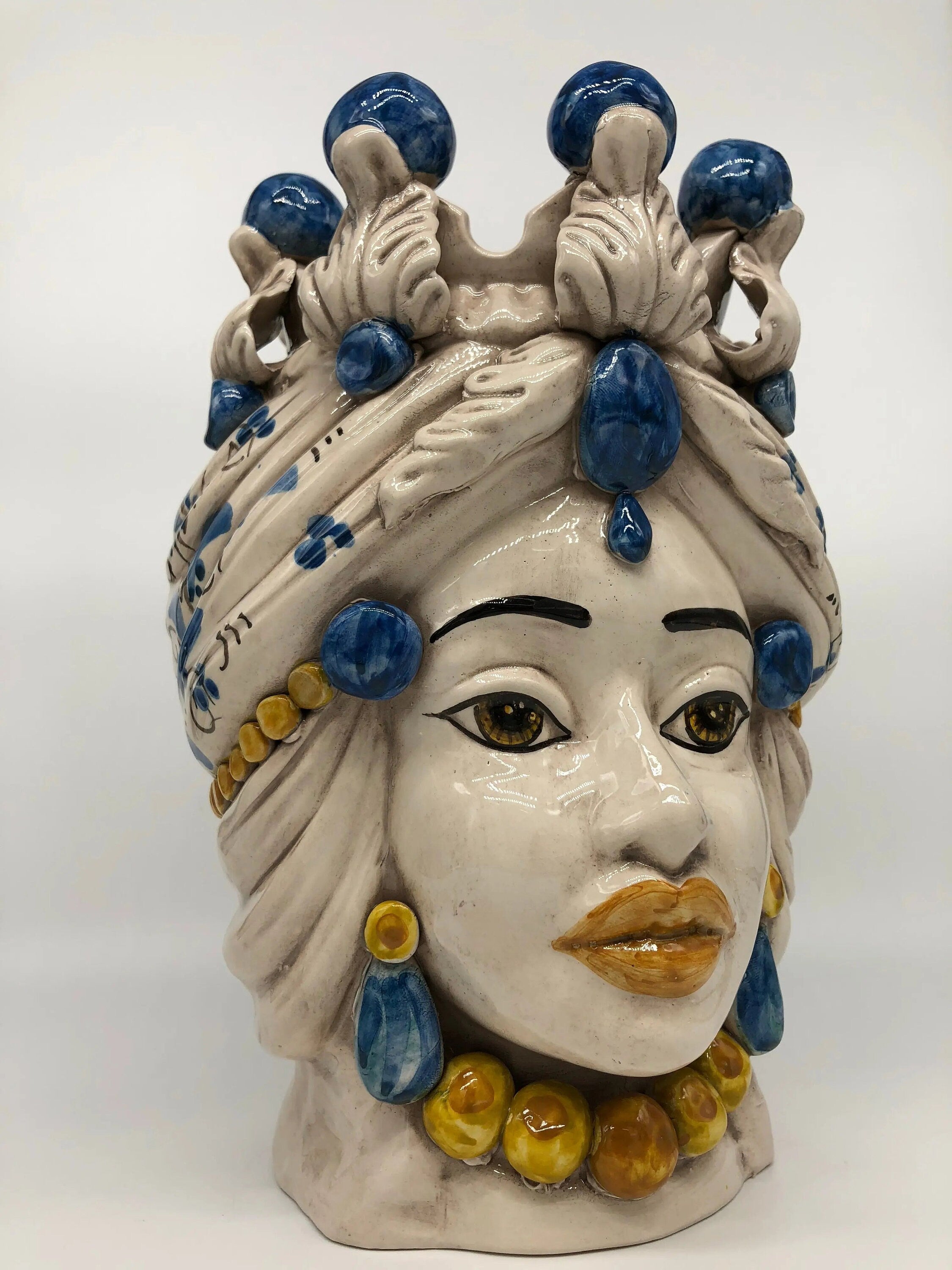 Teste di Moro Seicento Ceramica Caltagirone cm H.30 L.20 Artigianale Blu DD CERAMICHE SICILIANE