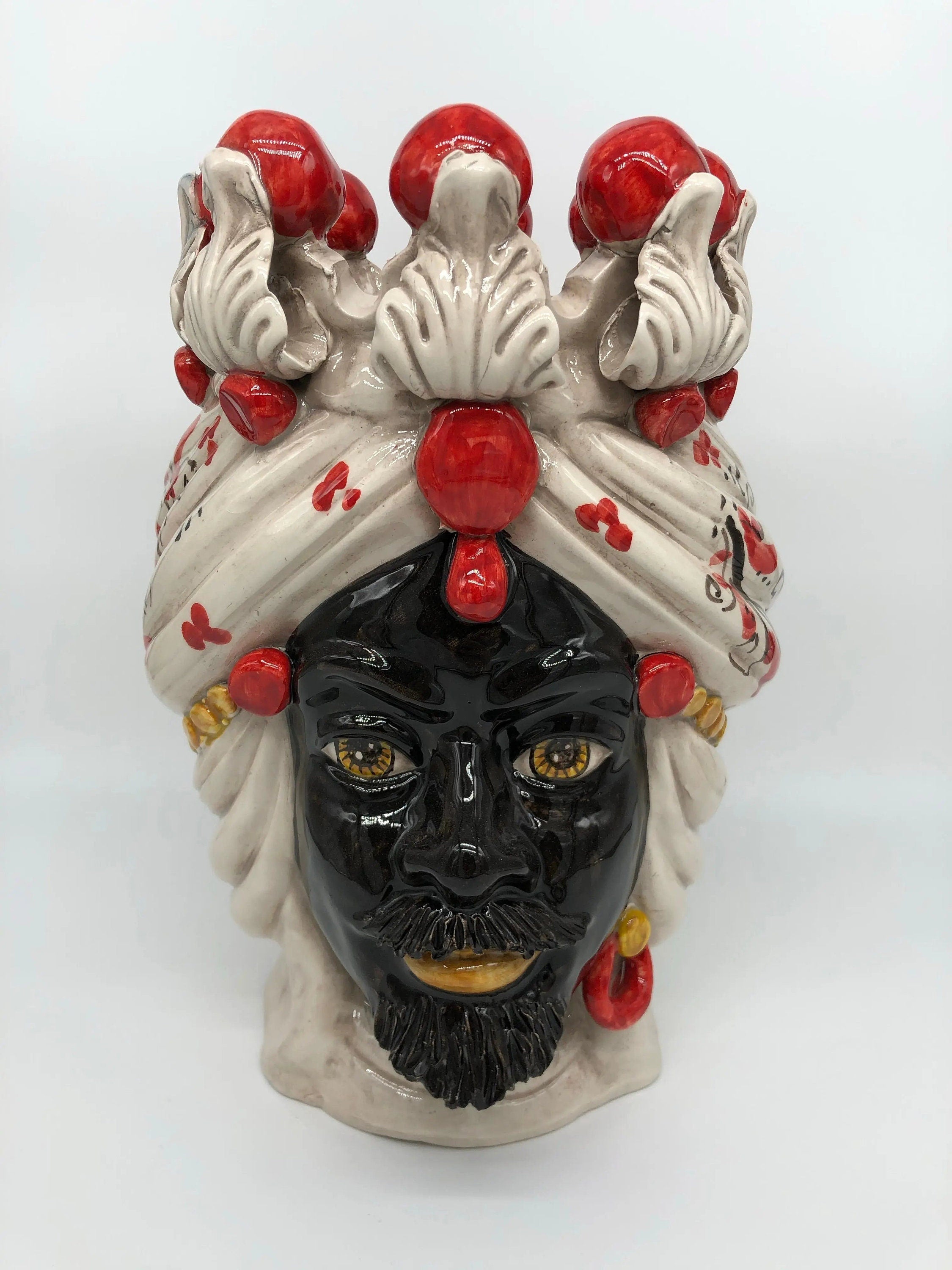 Teste di Moro Seicento Ceramica Caltagirone cm H.30 L.20 Artigianale Rosso DD CERAMICHE SICILIANE