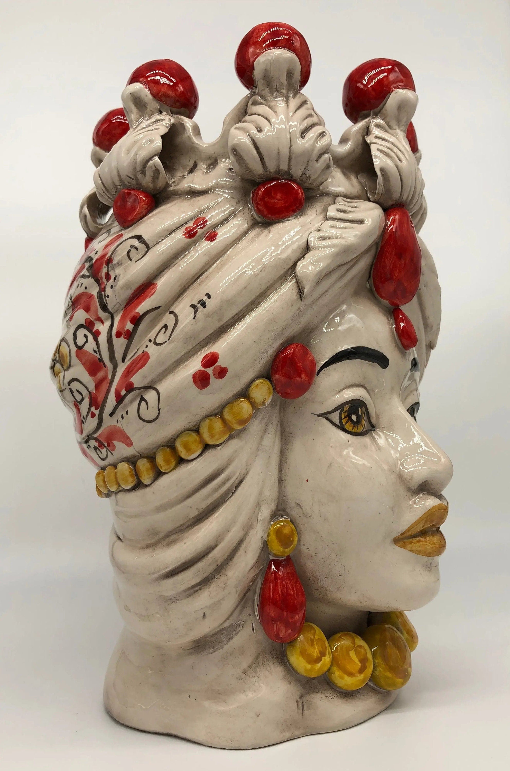 Teste di Moro Seicento Ceramica Caltagirone cm H.30 L.20 Artigianale Rosso DD CERAMICHE SICILIANE